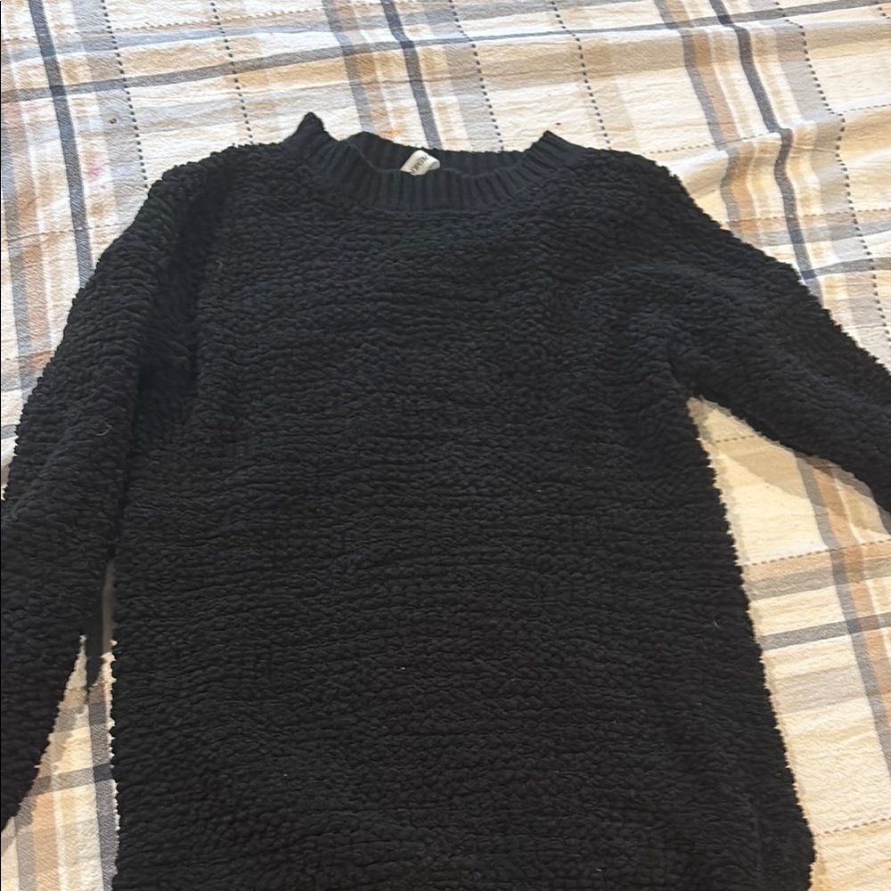 Zenana Outfitters Black Crew Neck Sweater with Textured Knit